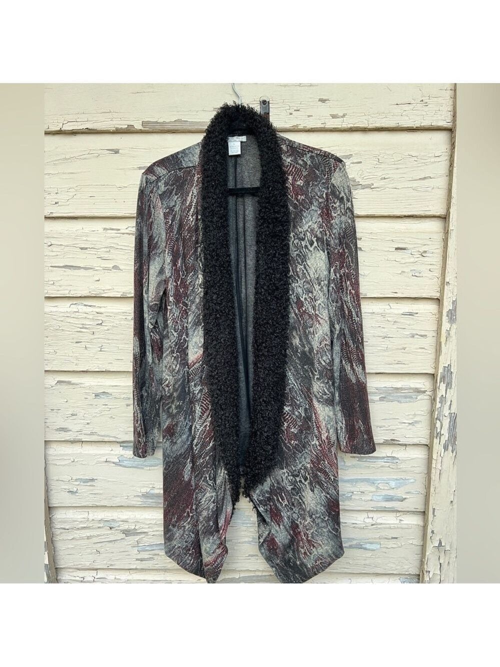 Alberto Makali Snakeskin Print Open Front Longline Waterfall Fall Cardigan XL